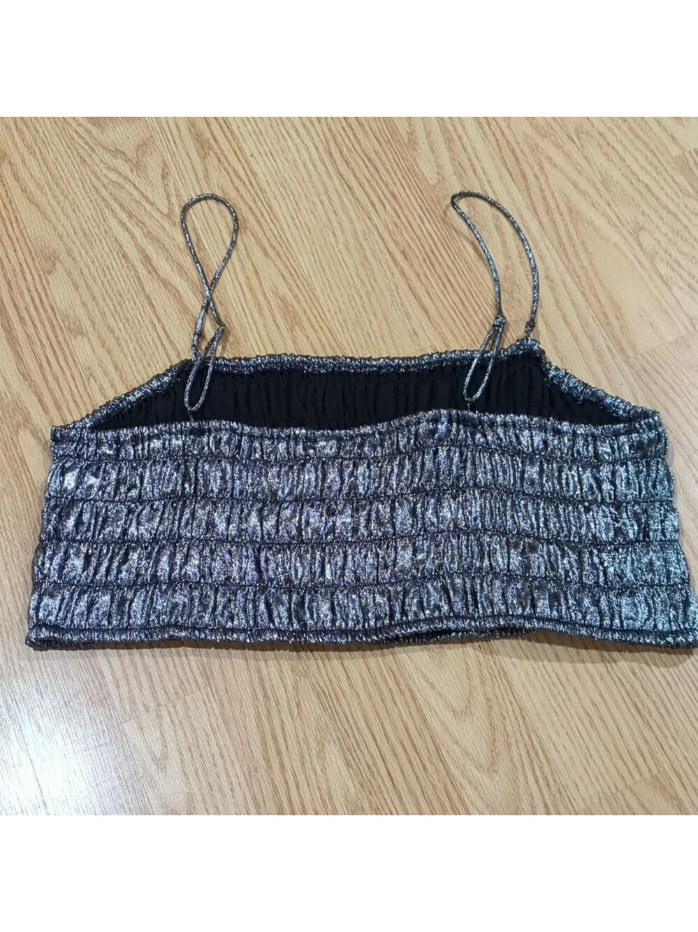 silver metallic strappy smocked top. 2XL - Picture 5 of 8